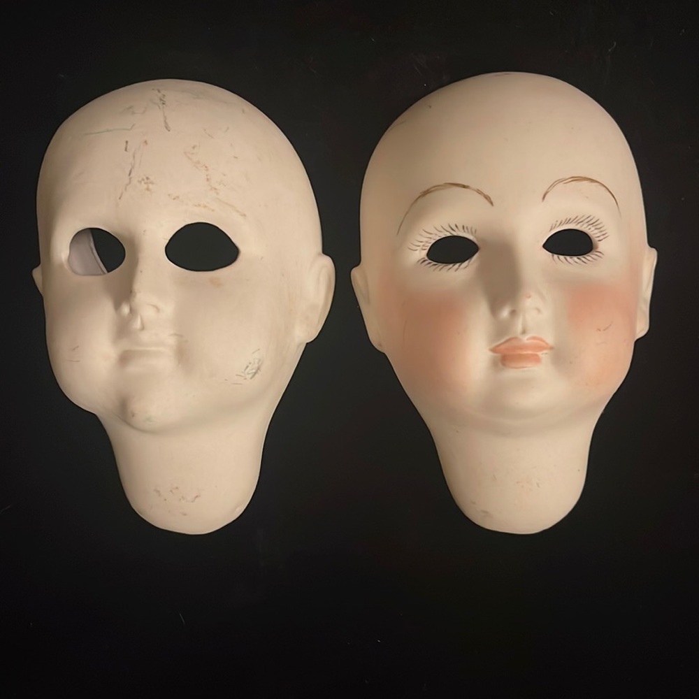 2 Vintage Porcelain Doll Heads